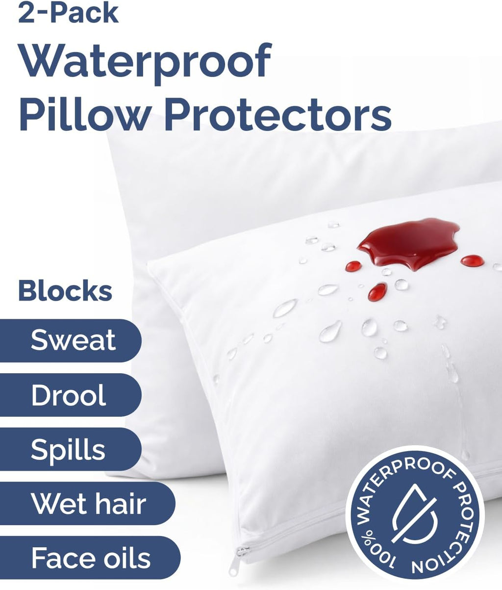 BBEE SOLUTIONS Queen Pillow Protectors with Zipper – Set of 2 Bed Bug & Dust Mite Proof Pillow Covers