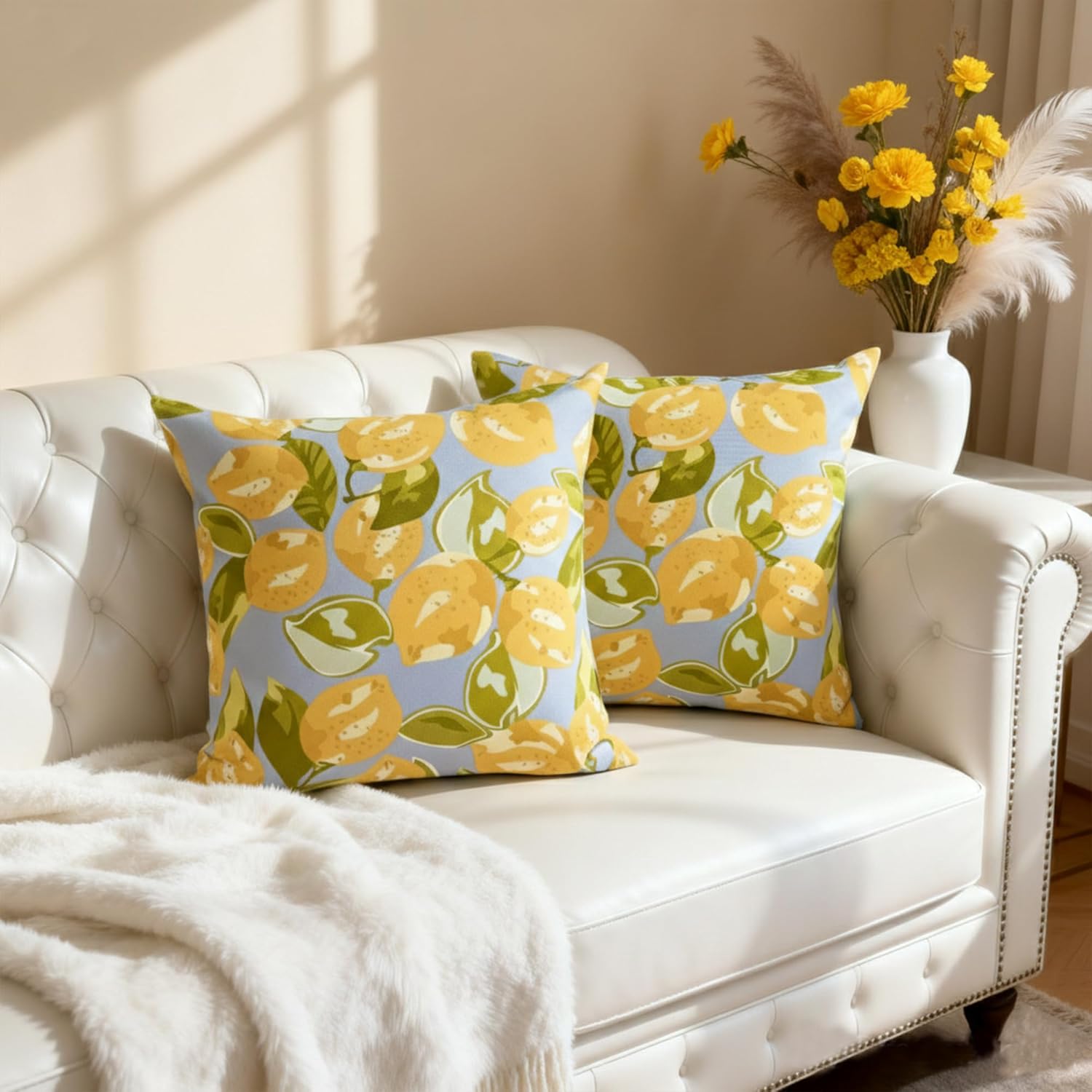 BBEE SOLUTIONS Outdoor Lemon Print Pillow Covers Set of 2 – Double-Sided Water-Resistant Decorative Cushion Covers