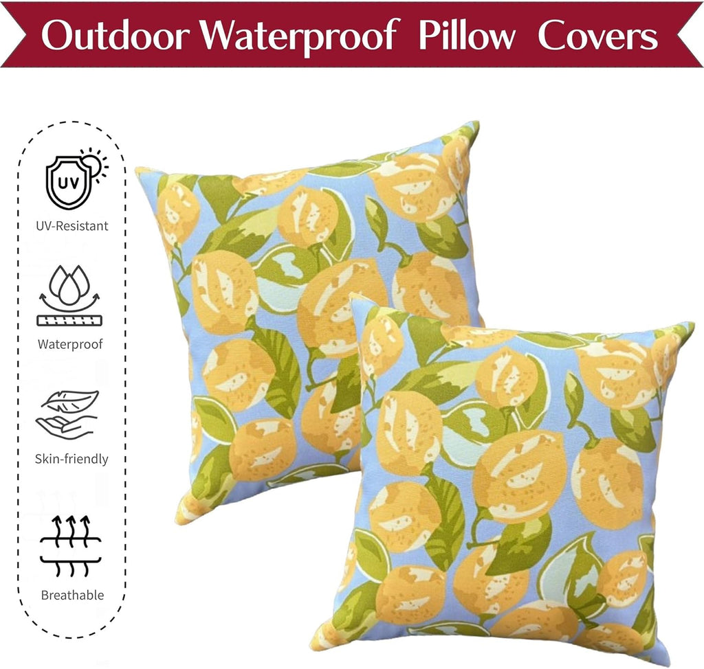 BBEE SOLUTIONS Outdoor Lemon Print Pillow Covers Set of 2 – Double-Sided Water-Resistant Decorative Cushion Covers