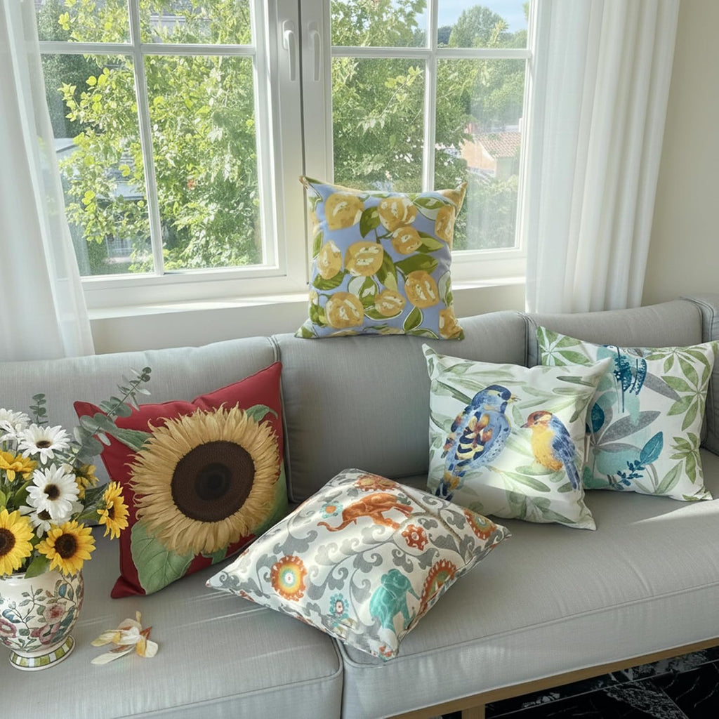 BBEE SOLUTIONS Outdoor Lemon Print Pillow Covers Set of 2 – Double-Sided Water-Resistant Decorative Cushion Covers