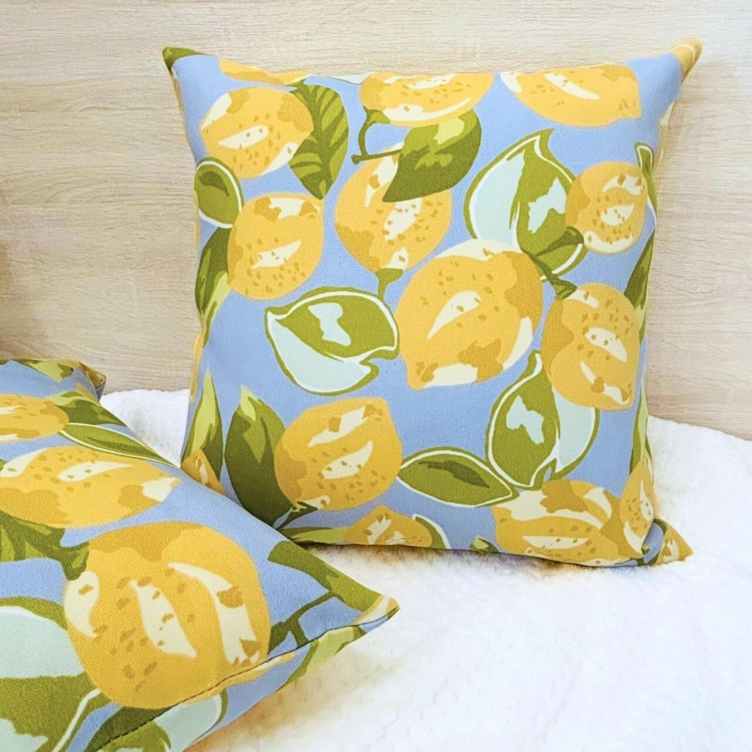 BBEE SOLUTIONS Outdoor Lemon Print Pillow Covers Set of 2 – Double-Sided Water-Resistant Decorative Cushion Covers