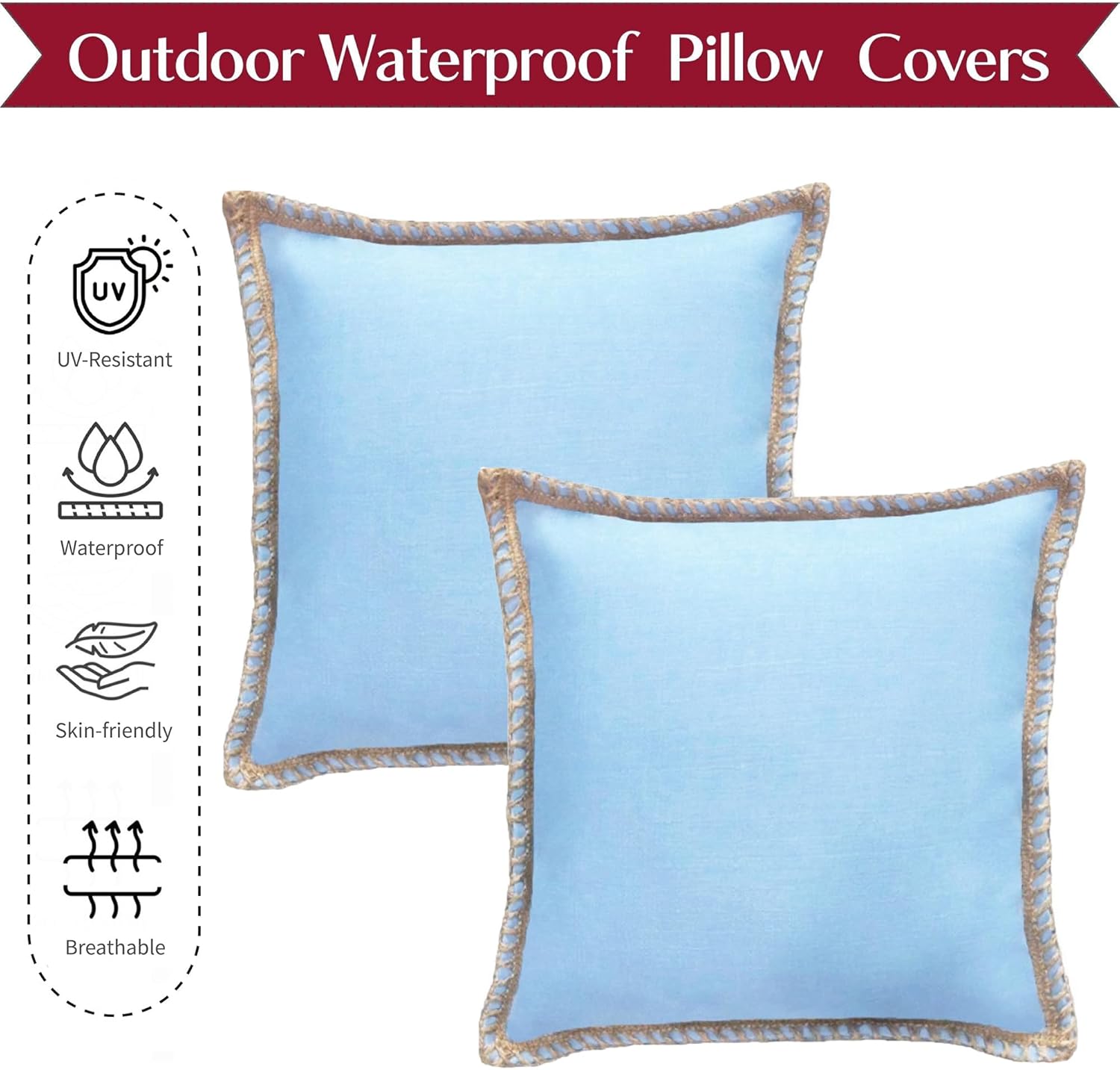 BBEE SOLUTIONS Set of 2 Water-Resistant Outdoor Pillow Covers | Blue Decorative Cushion Covers for Patio & Home