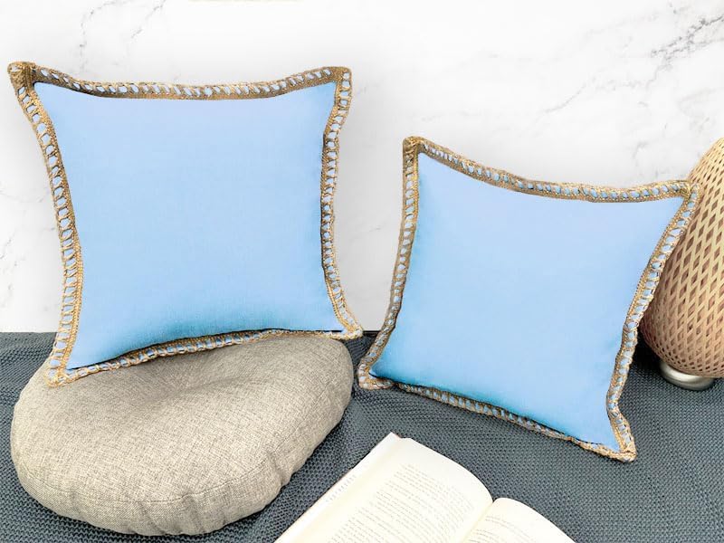 BBEE SOLUTIONS Set of 2 Water-Resistant Outdoor Pillow Covers | Blue Decorative Cushion Covers for Patio & Home