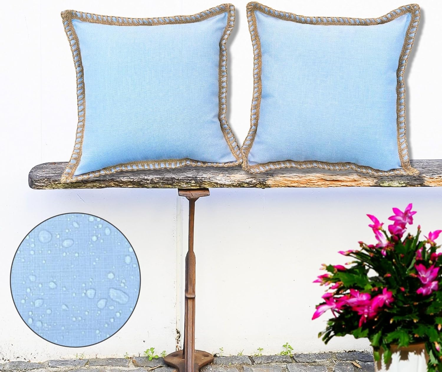 BBEE SOLUTIONS Set of 2 Water-Resistant Outdoor Pillow Covers | Blue Decorative Cushion Covers for Patio & Home