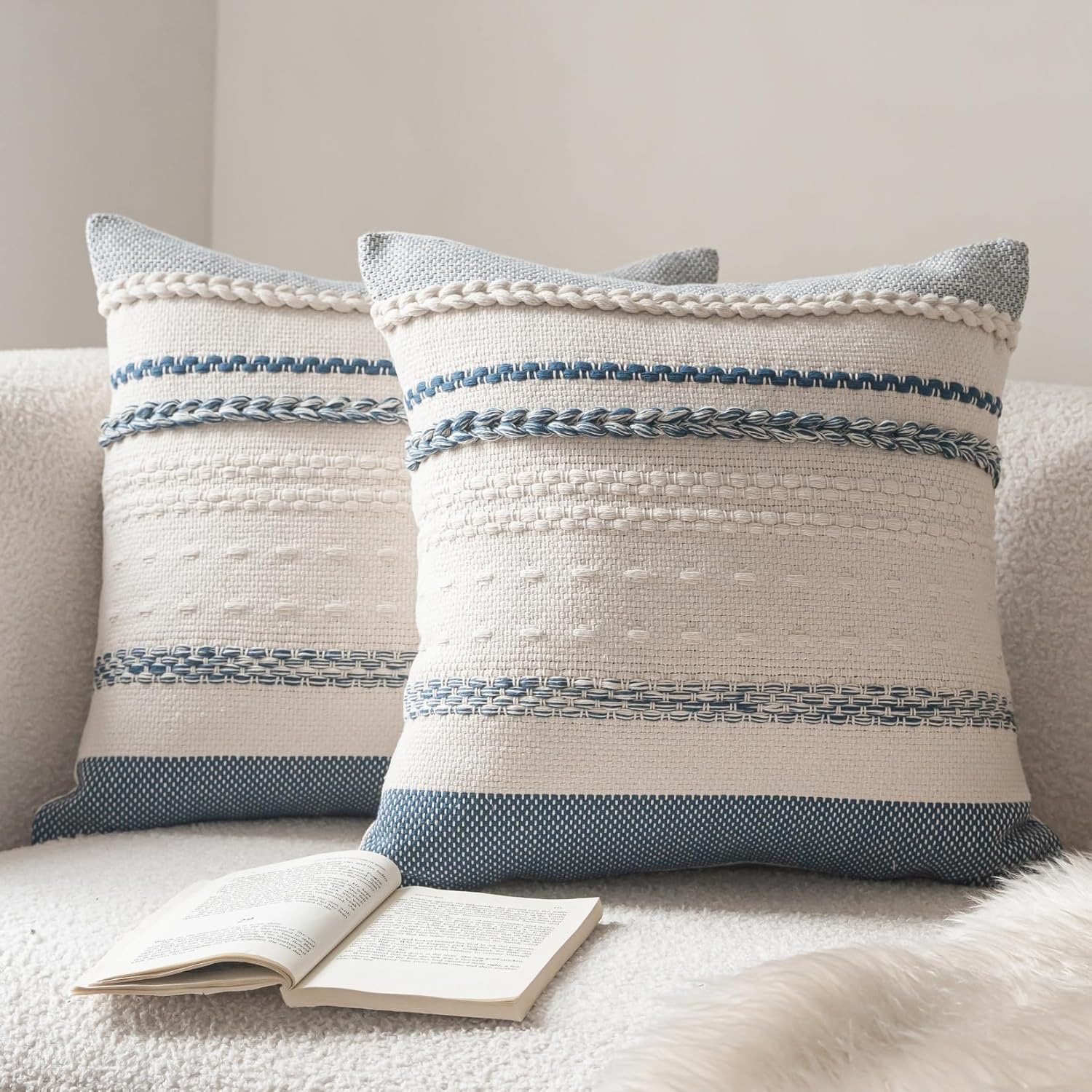 BBEE Solutions Set of 2 Blue Textured Decorative Throw Pillow Covers | Modern Couch & Sofa Cushion Cases