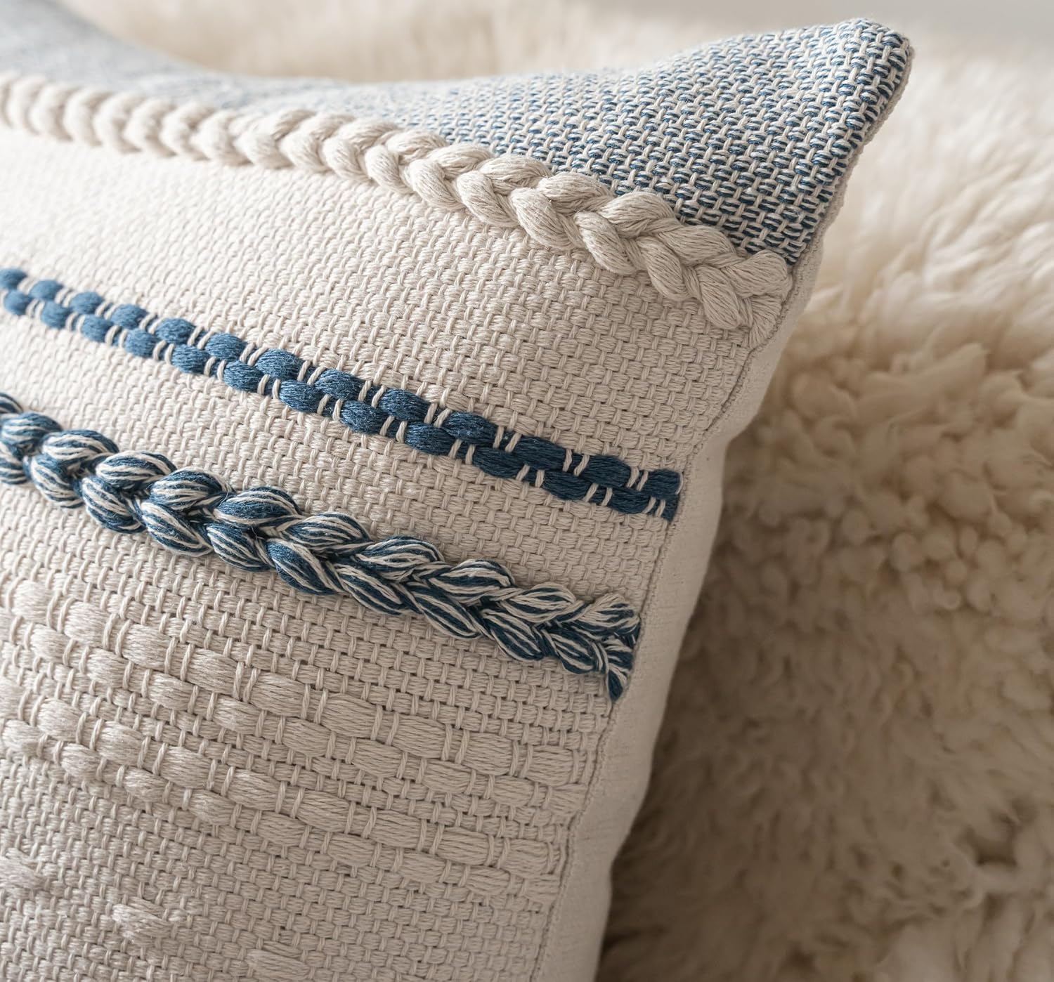 BBEE Solutions Set of 2 Blue Textured Decorative Throw Pillow Covers | Modern Couch & Sofa Cushion Cases