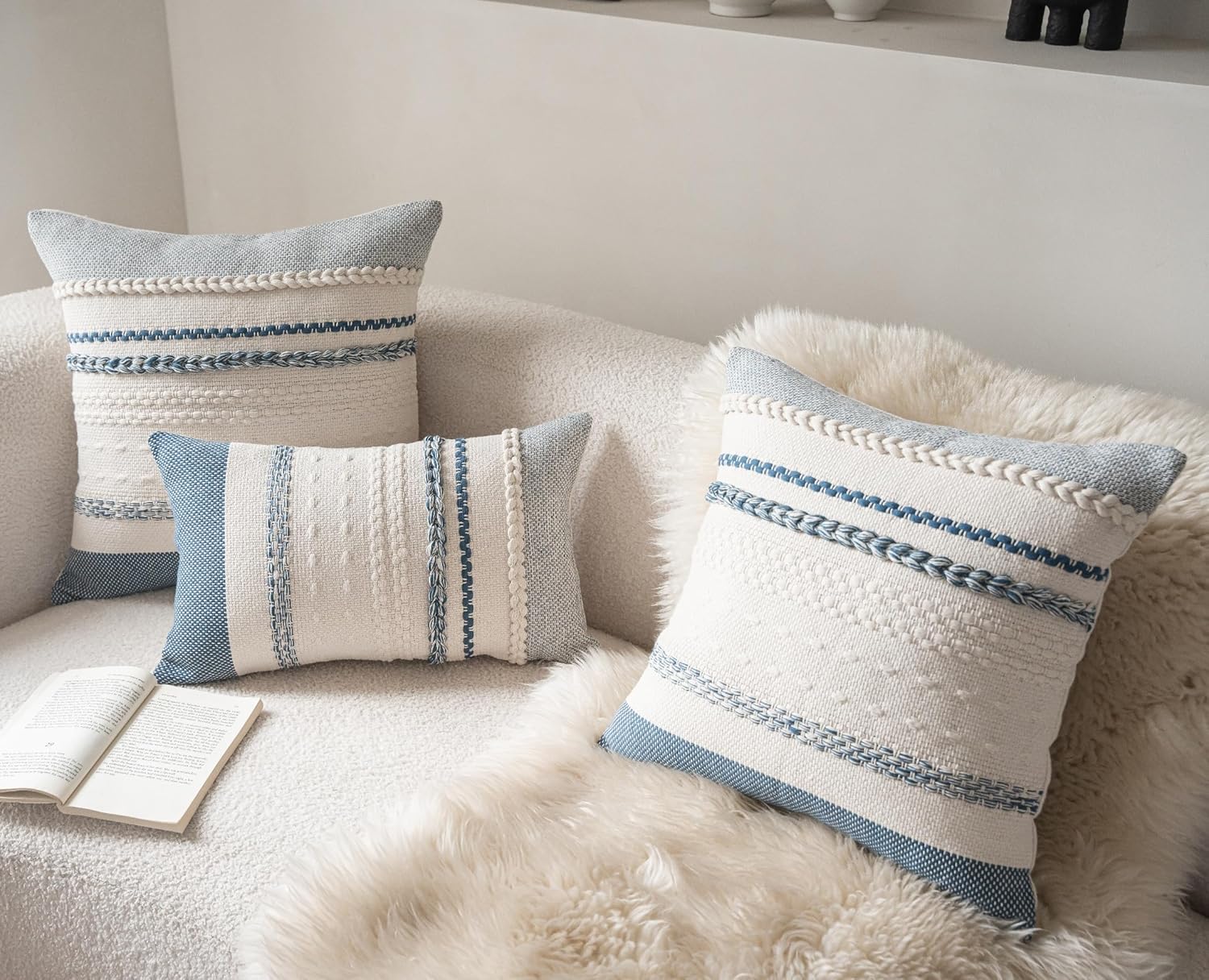 BBEE Solutions Set of 2 Blue Textured Decorative Throw Pillow Covers | Modern Couch & Sofa Cushion Cases