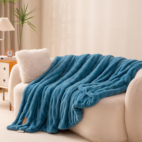 BBEE SOLUTIONS Faux Rabbit Fur Throw Blanket | Ultra Soft Plush Double-Sided Blanket for Couch & Bed