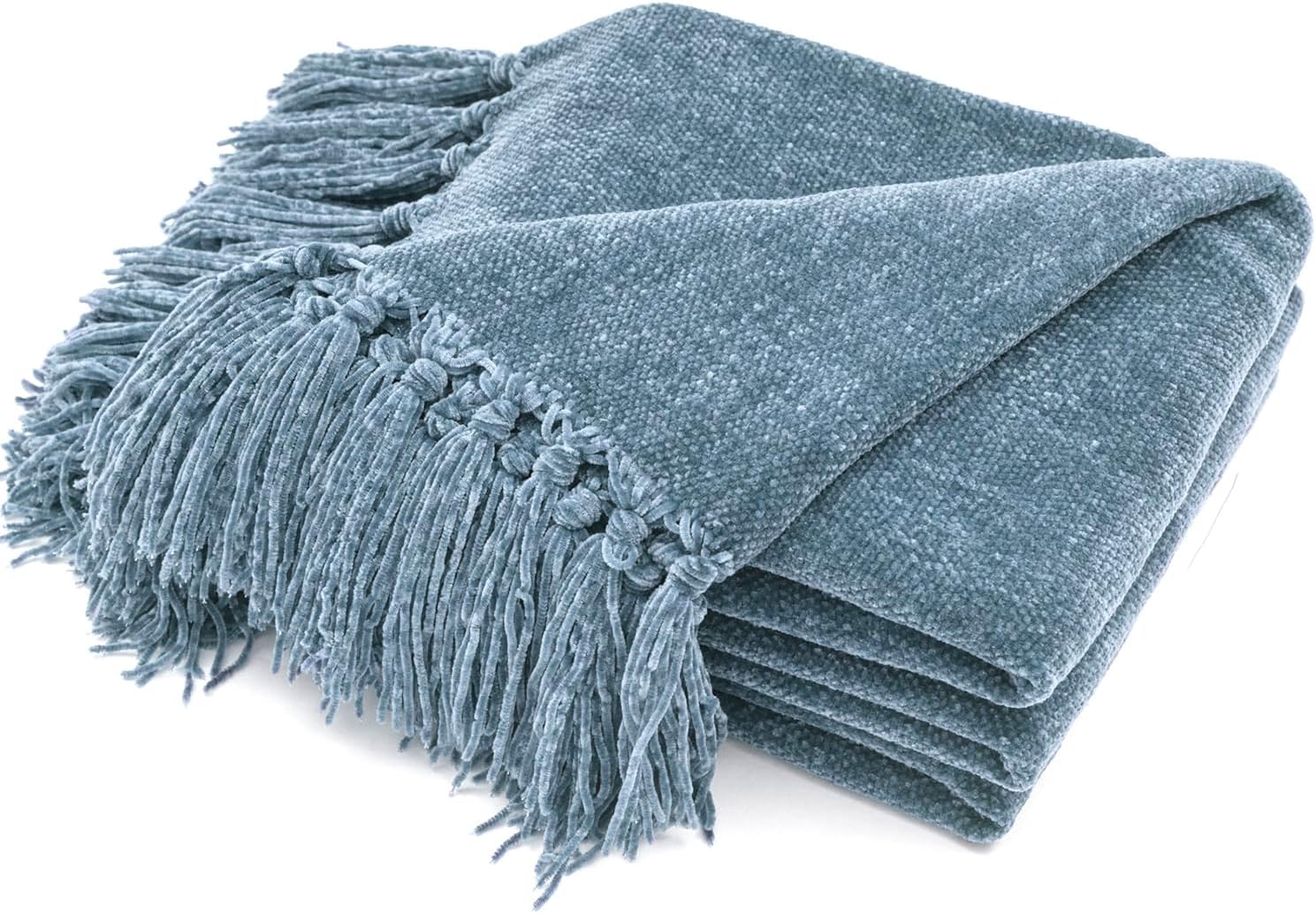 BBEE SOLUTIONS Soft Chenille Throw Blanket with Fringe Tassels – Cozy Decorative Blanket for Sofa, Couch & Bed