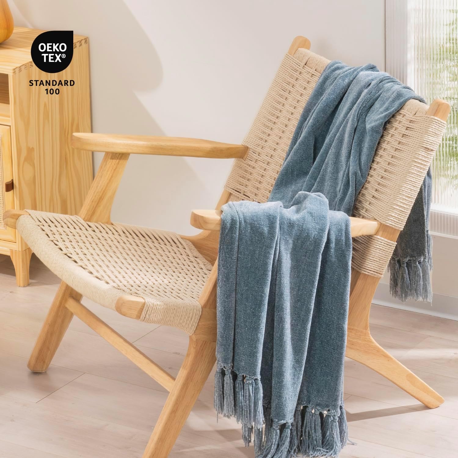 BBEE SOLUTIONS Soft Chenille Throw Blanket with Fringe Tassels – Cozy Decorative Blanket for Sofa, Couch & Bed